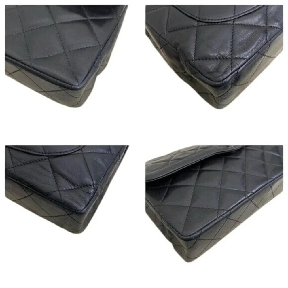 Authentic CHANEL CC Paris Limited Double Flap Bag Lambskin Matelasse Chain Black - Picture 10 of 14